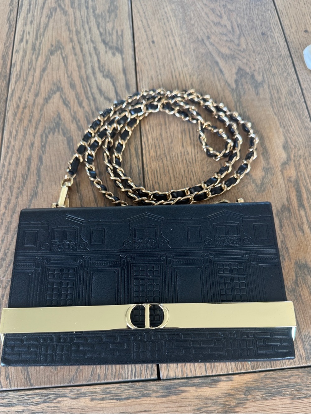 Dior Black Leather Clutch w/ attachable chain Bag with Gold Chain Accent